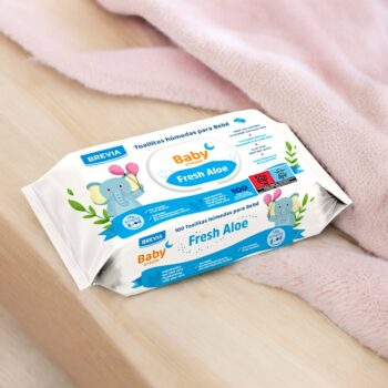 Carton de 24 (soit 0,90€ le paquet) : Lingette humide pour Bébé Brevia Baby Cream Fresh Aloe Vera - 80 par paquet – Image 5
