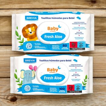 Carton de 24 (soit 0,90€ le paquet) : Lingette humide pour Bébé Brevia Baby Cream Fresh Aloe Vera - 80 par paquet – Image 2