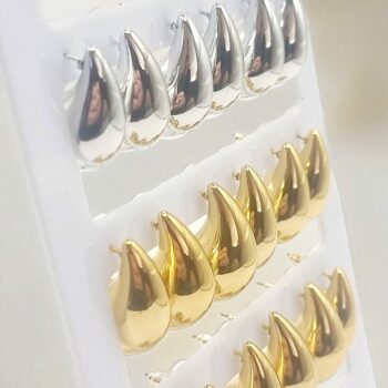 Présentoir de 12 💎(1€ la paire) : Boucles d'Oreilles dorées et argentées- Goute d'eau – Image 2