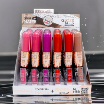 Lot de 2 Présentoirs de 24 (1,02€ pièce) : Lip Gloss Duo - Couleur Mat + Gloss Glow 24H