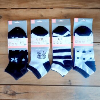 Paquet de 60 (soit 0,36€ la paire) : 5 Paquets Différents De Chaussettes Femme Noir et Blanc – Image 3