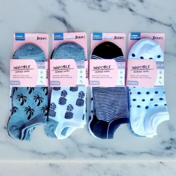 Paquet de 24 (soit 0,39€ la paire) : Chaussettes Courtes Femme à Motifs - Noir et Blanc