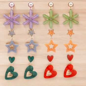 Lot de 20 paires (soit 1,60€ la paire) : Boucles d'oreilles "FLEUR-COEUR-ETOILE-CREOLE PERLES" aux couleurs mélangées