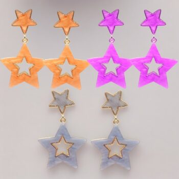 Lot de 10 paires (soit 1,80€ la paire) : Boucles d'oreilles en Cuivre doré pendant Etoile ajourée couleurs mélangées – Image 8