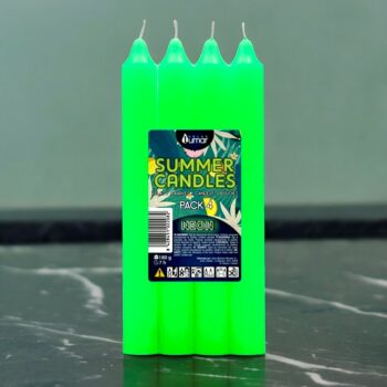 Pack de 12 X 4 (Soit 1,30€ Les 4 Bougies ) - Bougie Couleur Verte Collection SUMMER CANDLES NEON – Image 2