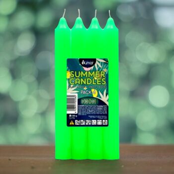 Pack de 12 X 4 (Soit 1,30€ Les 4 Bougies ) - Bougie Couleur Verte Collection SUMMER CANDLES NEON