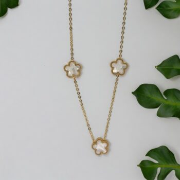 Colliers Dorés Avec Pendentif Blanc - Acier Inoxydable