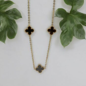 Colliers Dorés Avec Pendentif Noir - Acier Inoxydable
