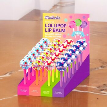 Présentoir de 24 (1,95€ pièce) : Baumes à Lèvres "LOLLIPOP" de Martinelia – Parfums Fruité