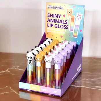 Présentoir de 24 (2,45€ pièce) : Gloss à Lèvres Pailleté "Animaux Fantaisie" de Martinelia