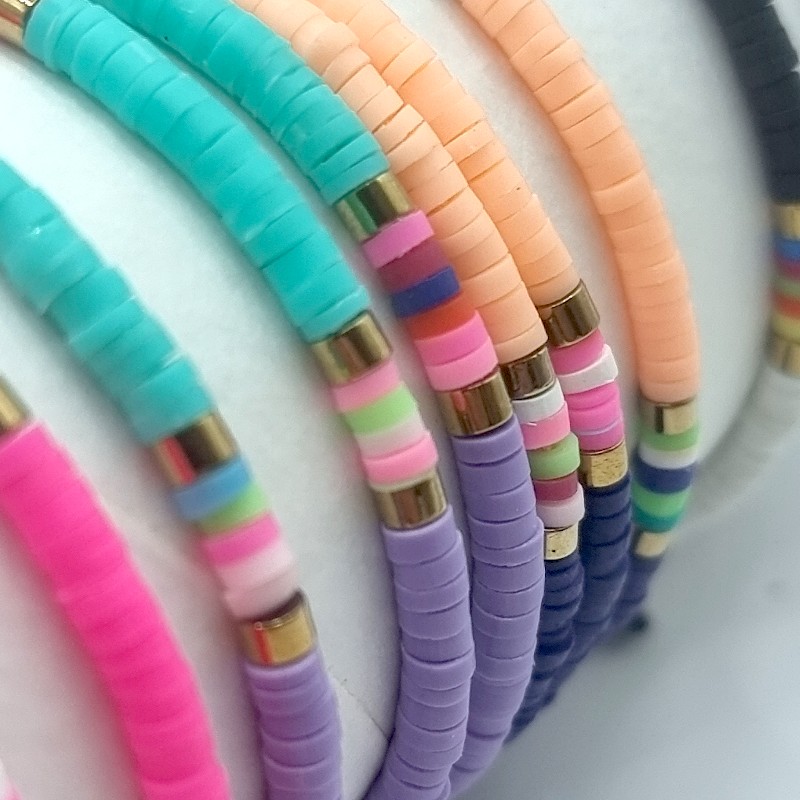 fournisseur de présentoir de bracelet en perle plate 3 Présentoir de 24 (soit 0,40€ unité) : Bracelets "Perles Plates Colorés" – Image 2