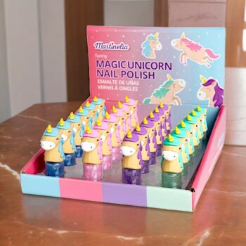 Présentoir de 24 (1,29€ pièce) : Vernis à Ongles "MAGIC UNICORN" – Paillettes dans Quatre Teintes
