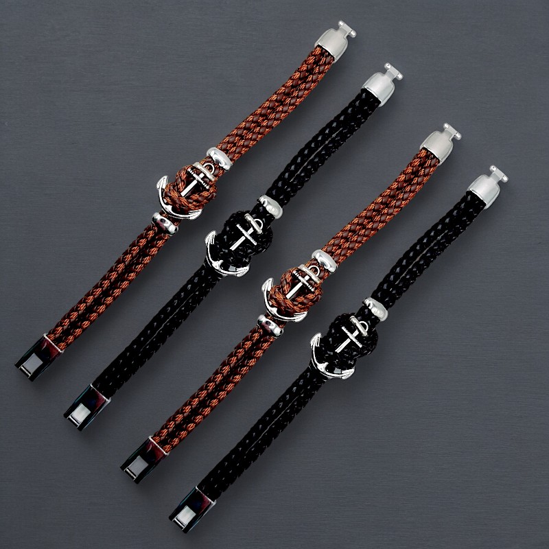 grossiste bracelet homme 1 Mélange de 10 (2,90€ unité) : Bracelet Homme Ancre- Acier Inoxydable - Qualité Prémium – Image 1