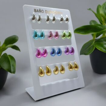Présentoir de 12 paires (soit 0,85€ la paire) : Boucles d'oreilles "PETITE GOUTTE" différents coloris