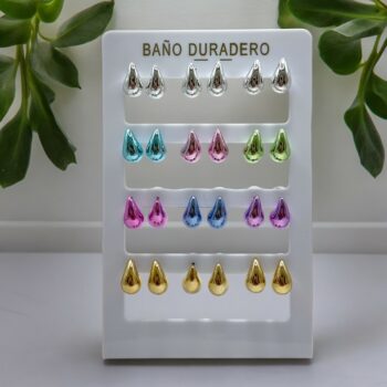 Présentoir de 12 paires (soit 0,85€ la paire) : Boucles d'oreilles "PETITE GOUTTE" différents coloris – Image 2