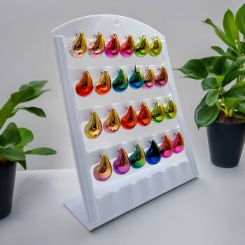 Présentoir de 12 paires (soit 0,85€ la paire) : Boucles d'oreilles "GROSSE GOUTTE" effet métallique différents coloris