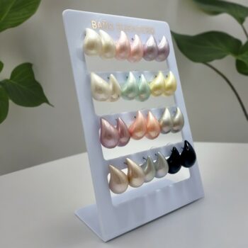 Présentoir de 12 paires (soit 0,85€ la paire) : Boucles d'oreilles "GROSSE GOUTTE" effet nacré différents coloris