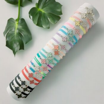 Présentoir de 24 (soit 0,85€ unité) : Bracelets "Trèfle & Tressé Colorés"