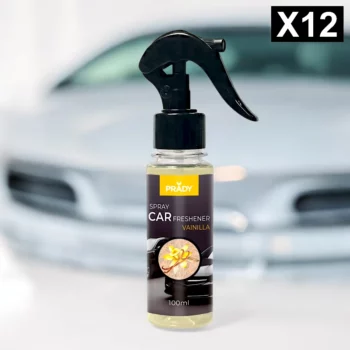 Lot de 12 (soit 1,60€ pièce) : Spray d'Ambiance Parfumé Voiture 100ml - VANILLE - Prady
