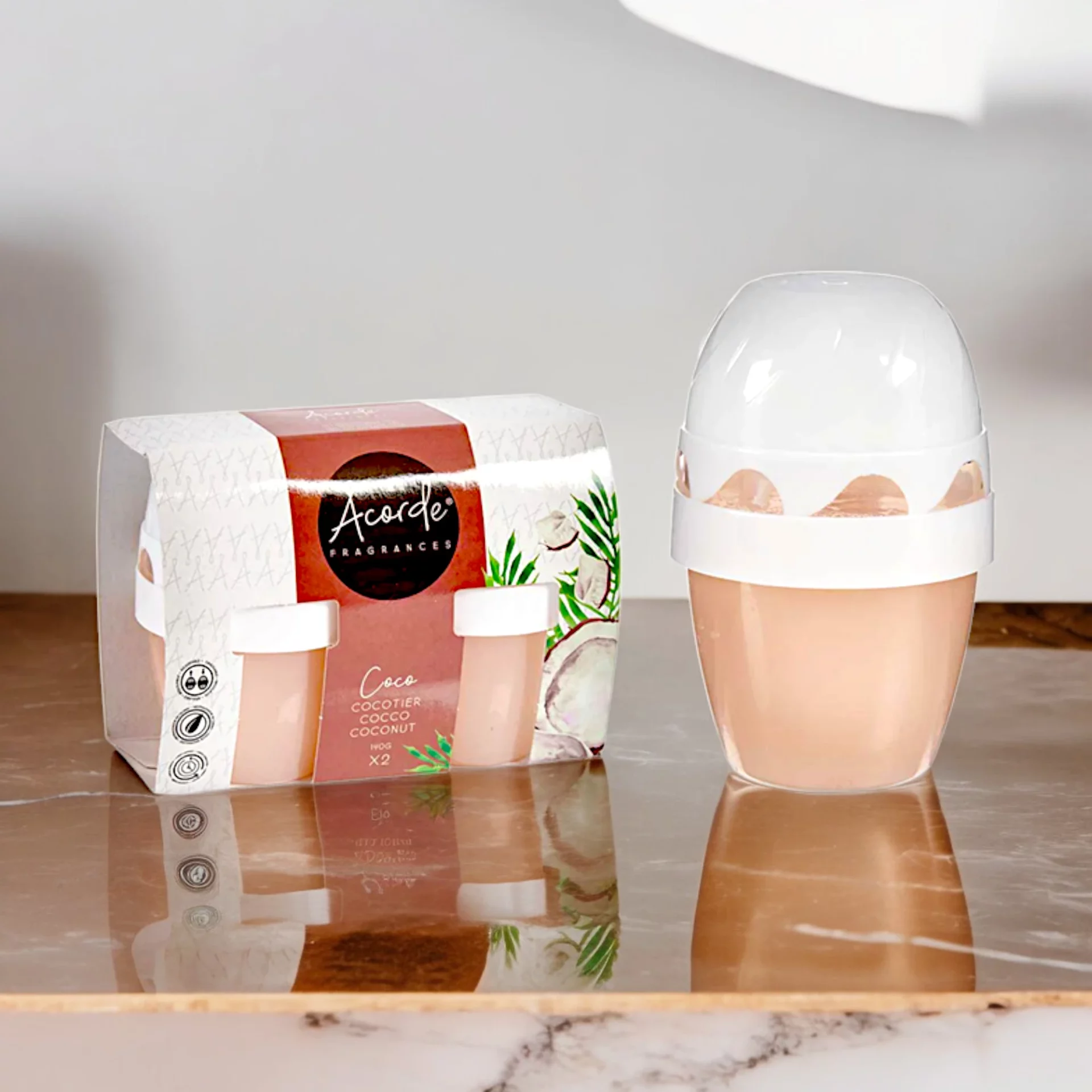 gel ambiance coco Lot de 12 X 2 (soit 1,40€ les 2 Pots) Coffret de 2 Déodorisants en Gel - Coco – Image 1