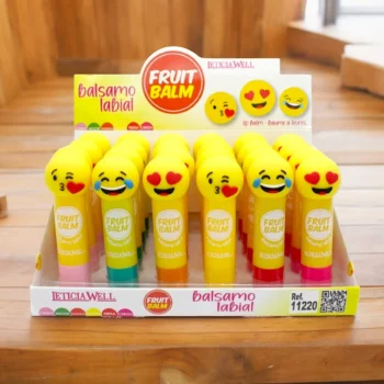 Présentoir de 24 (0,87€ pièce) : Baumes à Lèvres Fruités – Packaging en Forme de Smiley