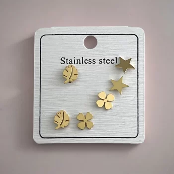 Mélange Variéé de 20 Présentoirs De 3 Boucles D'oreilles (Soit 1,50€ Les 3) : Argentée Et Dorée En Acier Inoxydable – Image 4