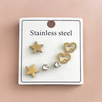 Mélange Variéé de 20 Présentoirs De 3 Boucles D'oreilles (Soit 1,50€ Les 3) : Argentée Et Dorée En Acier Inoxydable – Image 6