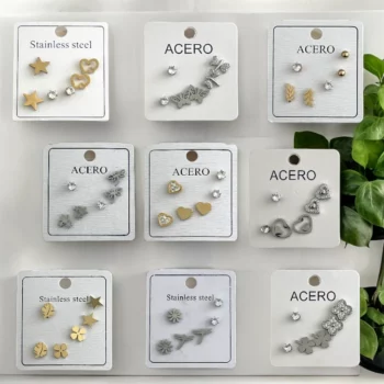 Mélange Variéé de 40 Présentoirs De 3 Boucles D'oreilles (Soit 1,30€ Les 3) : Argentée Et Dorée En Acier Inoxydable