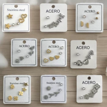 Mélange Variéé de 20 Présentoirs De 3 Boucles D'oreilles (Soit 1,50€ Les 3) : Argentée Et Dorée En Acier Inoxydable