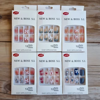 Lot de 12 paquets (Soit 1,30€ le paquet) de 12 Faux-Ongles carrés Auto-adhésifs NOEUD DECO – Image 2