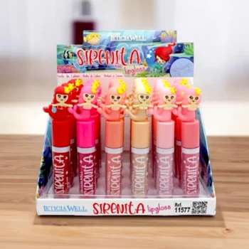 Présentoir de 24 (0,99€ pièce) : Gloss à Lèvres SIRENITA – Packaging en Forme de Petite Sirène