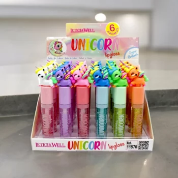 Présentoir de 24 (0,83€ pièce) : Gloss à Lèvres UNICORN – Packaging en Forme de Licorne