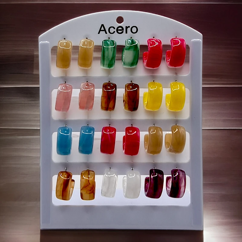 présentoir de boucles d'oreilles 3 Présentoir de 12 paires (soit 0,95€ la paire) : Boucles d'oreilles En Acier Inoxydable différents coloris – Image 1
