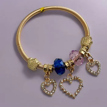 Mélange de 12 (0,90€ unité) : Bracelet Coeur à Strass Doré, Grosses Perles – Image 8
