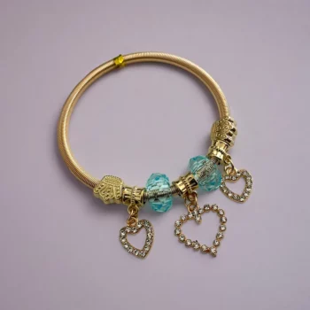 Mélange de 12 (0,90€ unité) : Bracelet Coeur à Strass Doré, Grosses Perles – Image 4