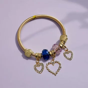 Mélange de 12 (0,90€ unité) : Bracelet Coeur à Strass Doré, Grosses Perles – Image 7