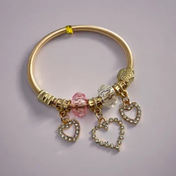 Mélange de 12 (0,90€ unité) : Bracelet Coeur à Strass Doré, Grosses Perles – Image 6