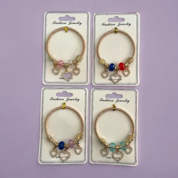 Mélange de 12 (0,90€ unité) : Bracelet Coeur à Strass Doré, Grosses Perles – Image 3