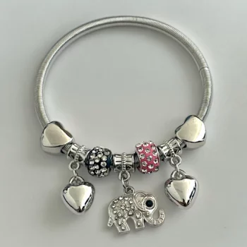 Mélange de 12 (0,90€ unité) : Bracelet Éléphant Argenté, Grosses Perles – Image 4