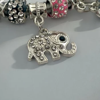 Mélange de 12 (0,90€ unité) : Bracelet Éléphant Argenté, Grosses Perles – Image 2