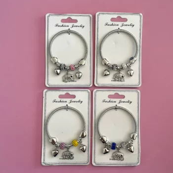 Mélange de 12 (0,90€ unité) : Bracelet Éléphant Argenté, Grosses Perles – Image 3