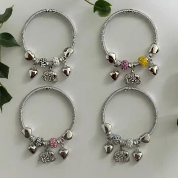 Mélange de 12 (0,90€ unité) : Bracelet Éléphant Argenté, Grosses Perles