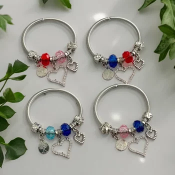 Mélange de 12 (0,90€ unité) : Bracelet Coeur Argenté, Grosses Perles