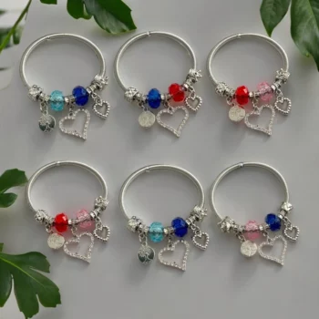 Mélange de 24 (0,80€ unité) : Bracelet Coeur Argenté, Grosses Perles