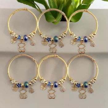 Mélange de 24 (0,80€ unité) : Bracelet Ourson à Strass Doré, Grosse Perle