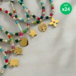 Lot de 24 (1,30€ unité) : Bracelet Doré Avec Perles & Breloques – Acier Inoxydable