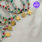 Lot de 12 (1,50€ unité) : Bracelet Doré Avec Perles & Breloques – Acier Inoxydable