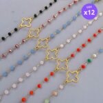 Lot de 12 (1,80€ unité) : Bracelet Doré Avec Perles & Breloques Trèfle – Acier Inoxydable