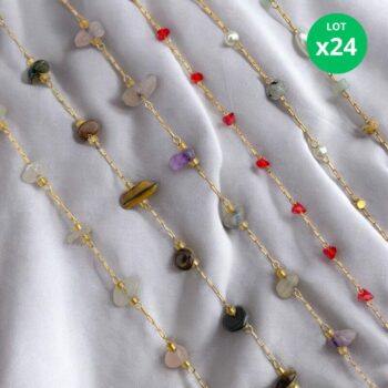 Lot de 24 (1,50€ unité) : Bracelet Doré Avec Perles – Acier Inoxydable