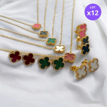 Lot de 12 paires (2€ la paire) : Parures de Bijoux Boucles D'oreilles + Collier - Acier inoxydable